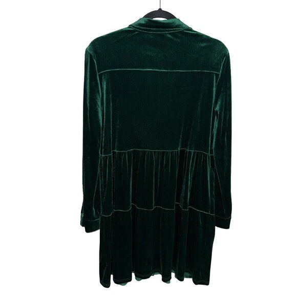 Umgee Royal Green Velour/Velvet Long Sleeve Button Down Collared Dress Sz M - Picture 5 of 10